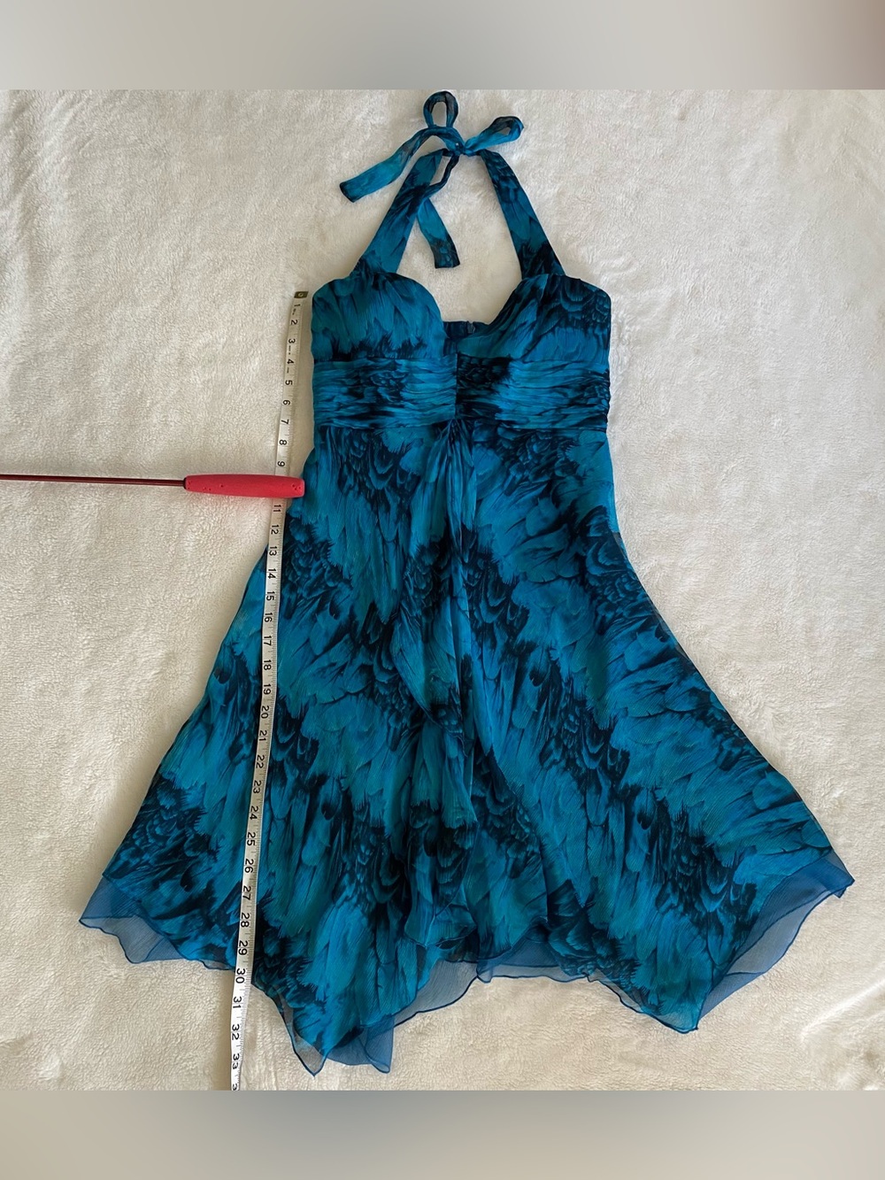 Vintage Laundry by Shelli Segal 100% Silk Blue & Black Watercolor Halter Dress 4 - Picture 11 of 14